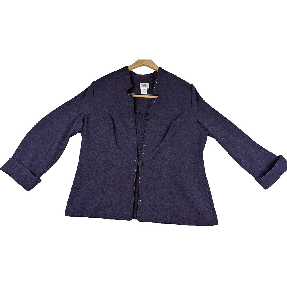 Miss Dorby Blazer Jacket Womens Size 12 Plum Paisley Embroidered Colorful Beads